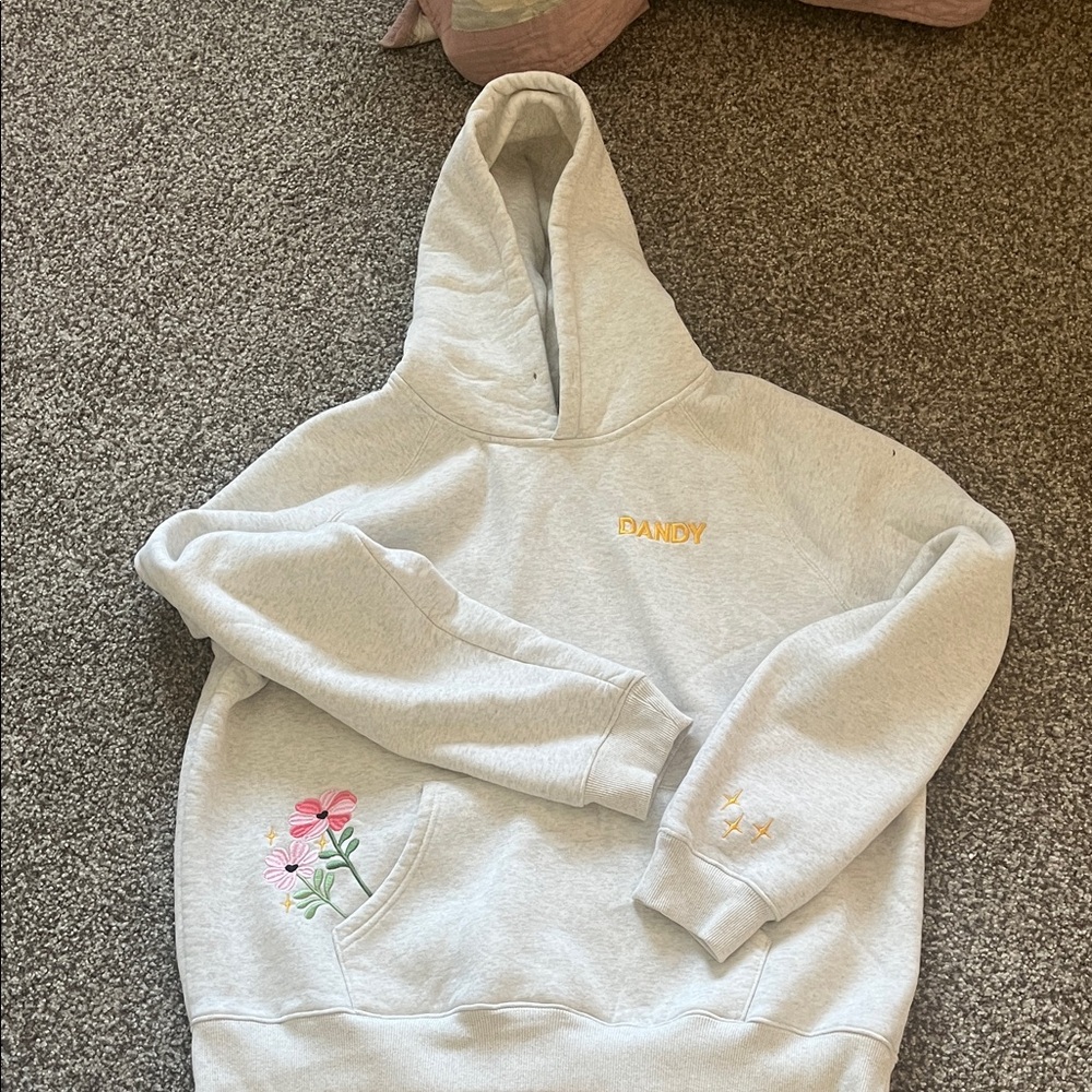 Gray Hoodie with Floral Embroidery